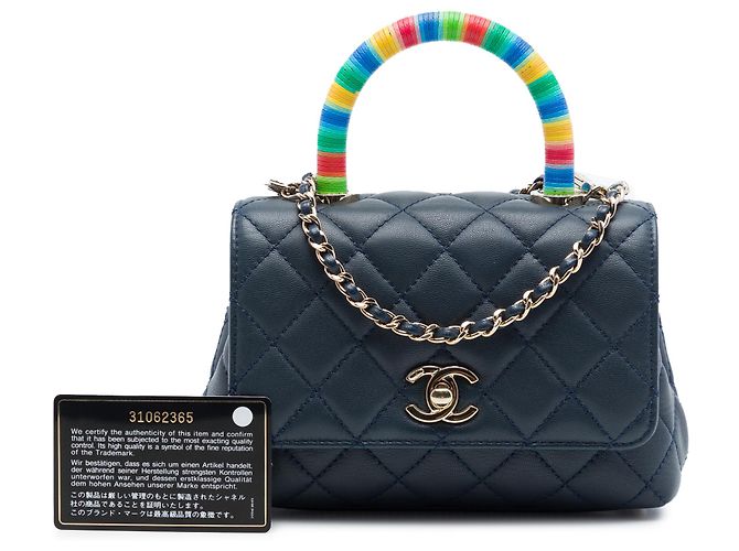 Chanel Blue Extra Mini gestepptes Lammleder Rainbow Coco Top Handle Tasche Blau Marineblau - Ansicht 7