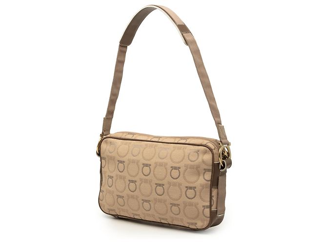 Salvatore Ferragamo Borsa a tracolla Ferragamo in tela Gancini beige - vista 2