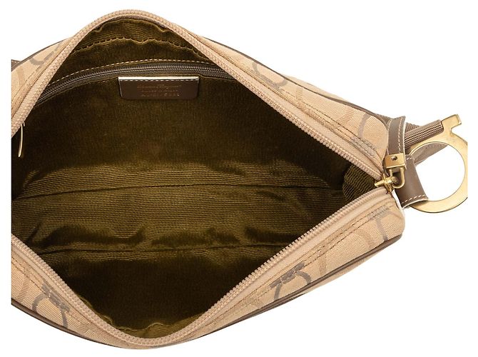 Salvatore Ferragamo Borsa a tracolla Ferragamo in tela Gancini beige - vista 4