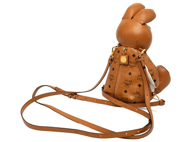 Mochila Rabbit Zoo Doll em couro de bezerro marrom e canvas revestido Visetos MCM - vista 2