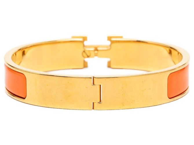 Bracciale Hermès Clic H in smalto arancione stretto PM - vista 3