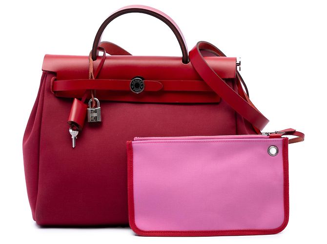 Hermès Red Toile Verso Herbag Zip 31 Rosso - vista 7
