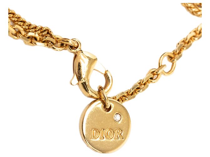 Bracciale a doppia catena Dior Gold placcato oro e strass con charm a cuore Petit CD Logo D'oro - vista 5