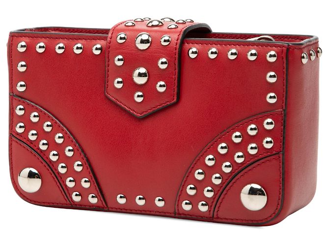 Clutch Elektra con chiusura a turnover in pelle di vitello borchiata rossa Prada Rosso - vista 2