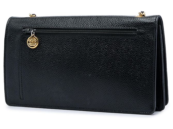 Wallet On Chain Portafoglio con Catena Chanel Black CC Caviar Nero - vista 2