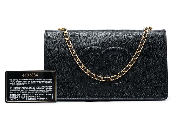 Wallet On Chain Portafoglio con Catena Chanel Black CC Caviar Nero - vista 7