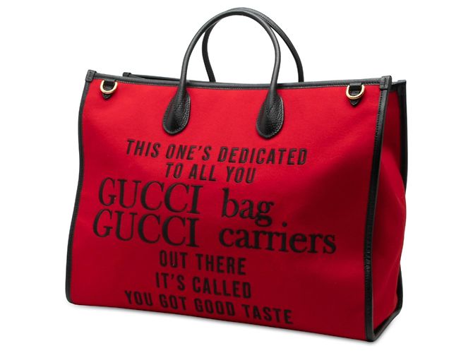 Gucci Red 100th Anniversary Filz-Einkaufstasche mit Kalbslederbesatz und Script-Logo Rot - Ansicht 2