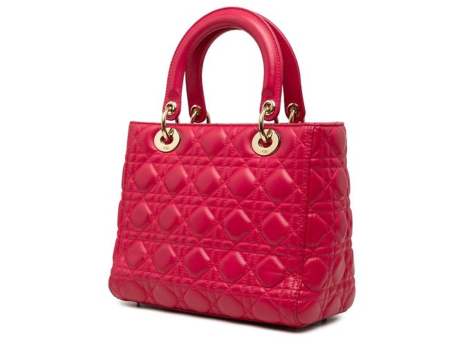 Dior Red Medium Lambskin Cannage Lady Dior - view 2