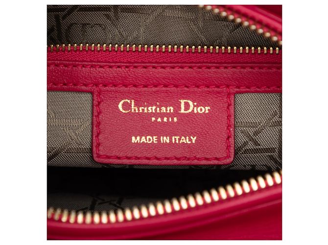Dior Red Medium Lambskin Cannage Lady Dior - view 5
