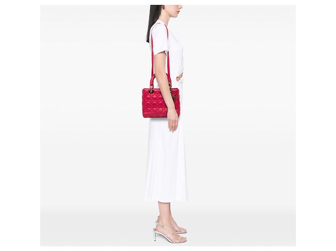 Dior Red Medium Lambskin Cannage Lady Dior - view 7