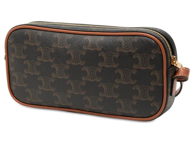 Céline Bolsa Camera Celine Mini Triomphe em Couro e Canvas Revestido Marrom Castanho escuro - vista 2