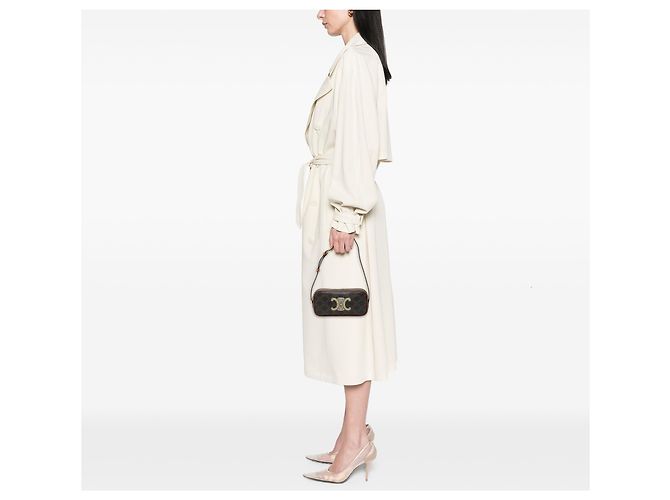 Céline Bolsa Camera Celine Mini Triomphe em Couro e Canvas Revestido Marrom Castanho escuro - vista 6