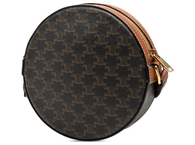 Céline Celine Brauner Triomphe beschichteter Canvas Rundbeutel mit Gurt Dunkelbraun - Ansicht 2