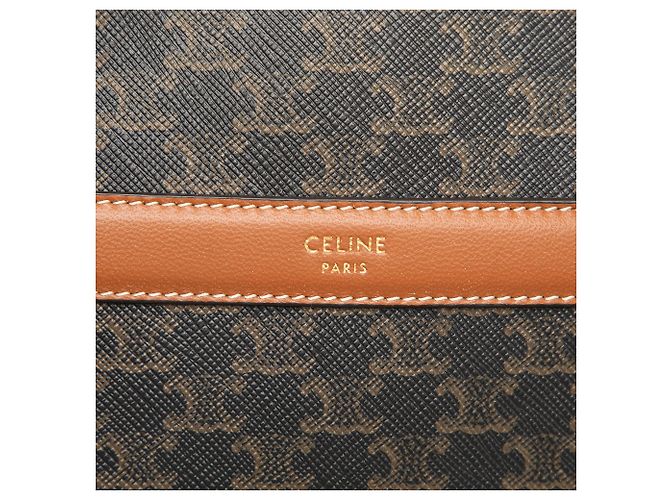 Céline Celine Brauner Triomphe beschichteter Canvas Rundbeutel mit Gurt Dunkelbraun - Ansicht 5