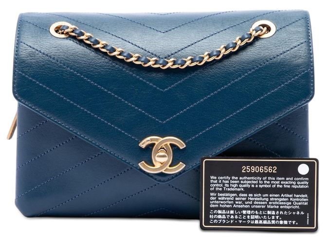 Chanel Blue Small Chevron Lambskin Stitched Envelope Flap Blu navy - vista 7