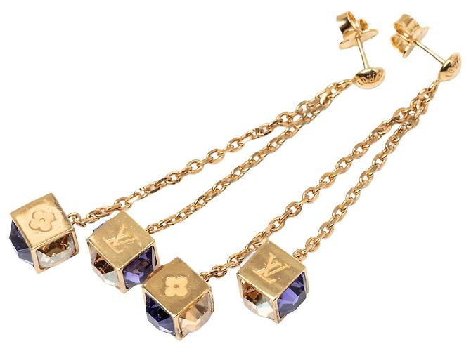 Orecchini Louis Vuitton Gold Gold Plated Strass Gamble Drop Push Back D'oro - vista 2