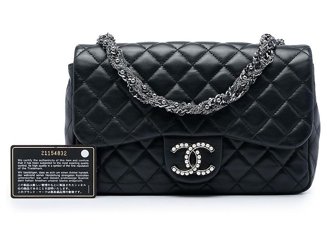 Chanel Black Medium Quilted Lambskin Westminster Pearl Flap Nero - vista 6