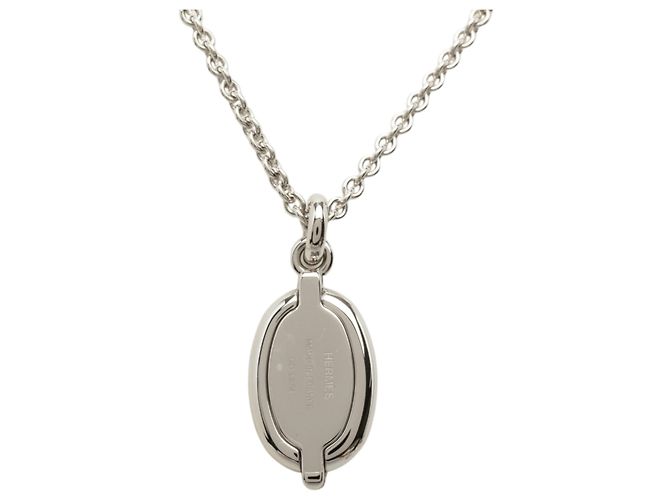 Hermès Silver Palladium Plated Mini Maillon Pendant Necklace Silvery - view 3