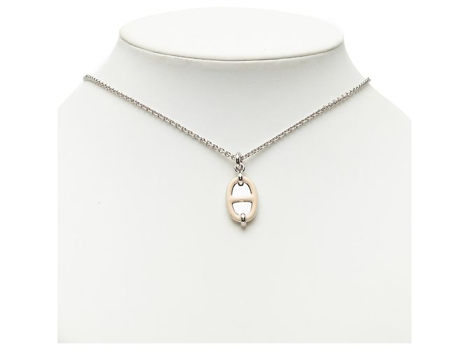 Hermès Silver Palladium Plated Mini Maillon Pendant Necklace Silvery - view 5
