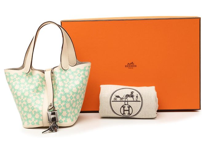 Hermès White Micro Swift Lucky Daisy Picotin Lock 14 Bianco Crudo - vista 8
