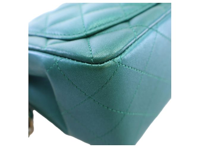 Chanel Green Mini Square Classic Iridescent Lambskin Single Flap Verde - vista 10