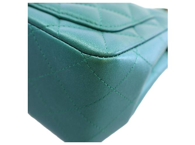 Chanel Green Mini Square Classic Iridescent Lambskin Single Flap Verde - vista 11