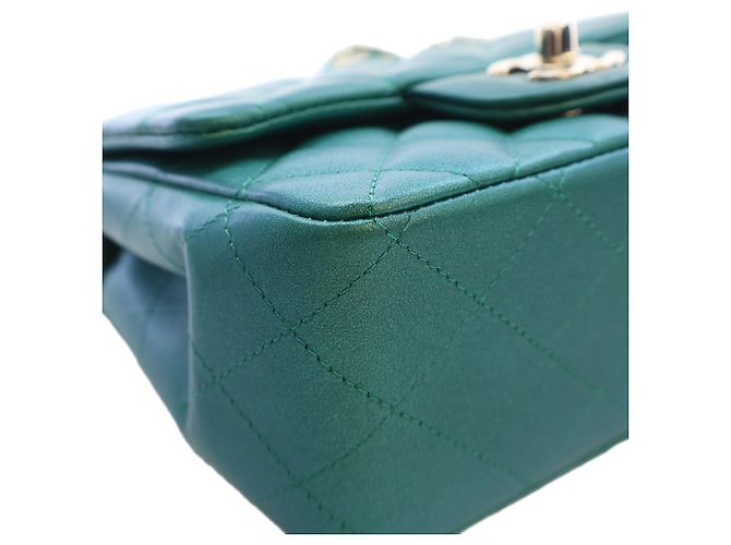 Chanel Green Mini Square Classic Iridescent Lambskin Single Flap Verde - vista 12