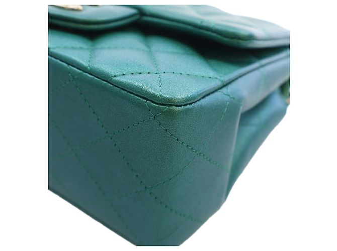 Chanel Green Mini Square Classic Iridescent Lambskin Single Flap Verde - vista 13