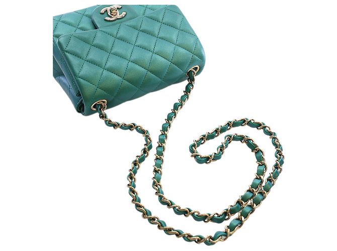 Chanel Green Mini Square Classic Iridescent Lambskin Single Flap Verde - vista 14