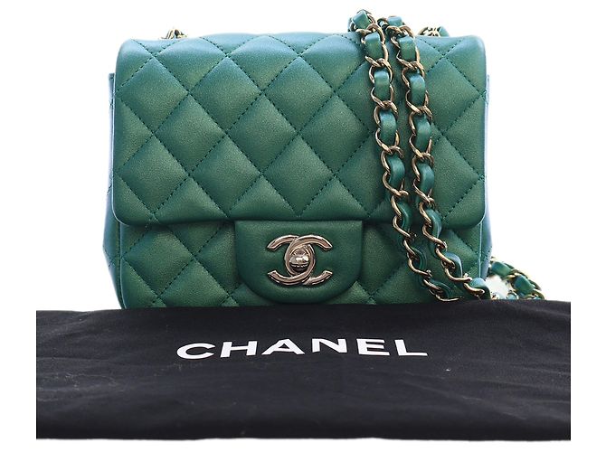 Chanel Green Mini Square Classic Iridescent Lambskin Single Flap Verde - vista 15