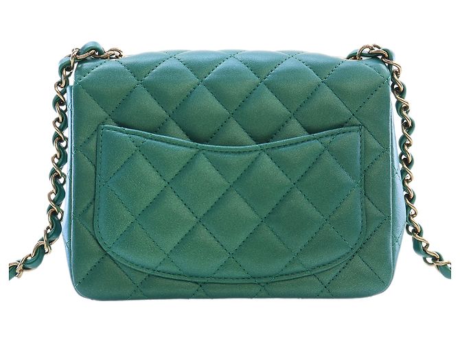 Chanel Green Mini Square Classic Iridescent Lambskin Single Flap Verde - vista 4