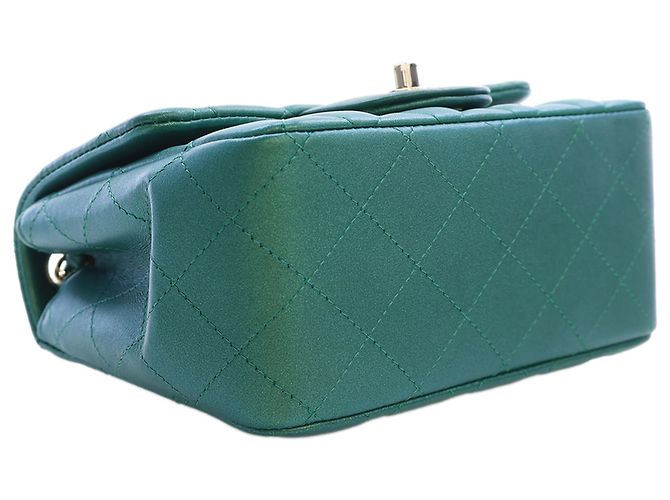 Chanel Green Mini Square Classic Iridescent Lambskin Single Flap Verde - vista 5