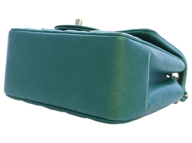 Chanel Green Mini Square Classic Iridescent Lambskin Single Flap Verde - vista 6
