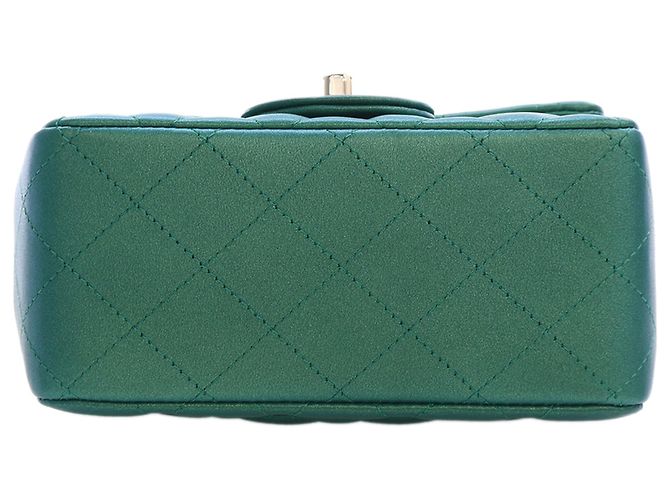 Chanel Green Mini Square Classic Iridescent Lambskin Single Flap Verde - vista 7