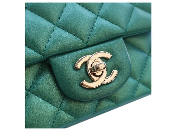 Chanel Green Mini Square Classic Iridescent Lambskin Single Flap Verde - vista 9