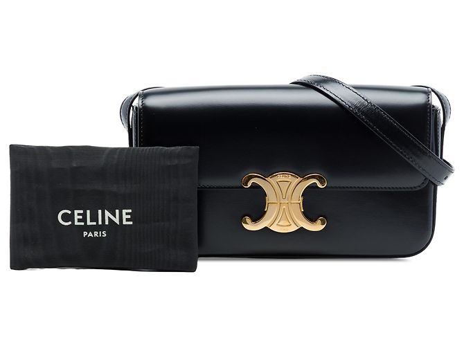 Céline Borsa a tracolla Celine Triomphe Claude in pelle di vitello lucida nera Nero - vista 7