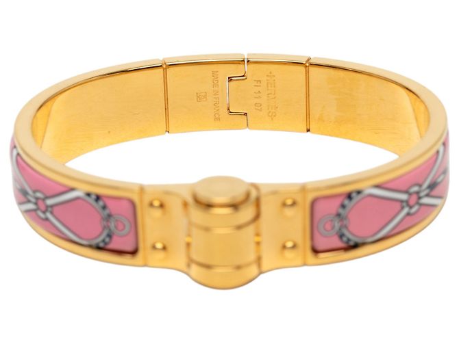 Bracciale Charniere Uni in smalto rosa stretto Hermès - vista 4