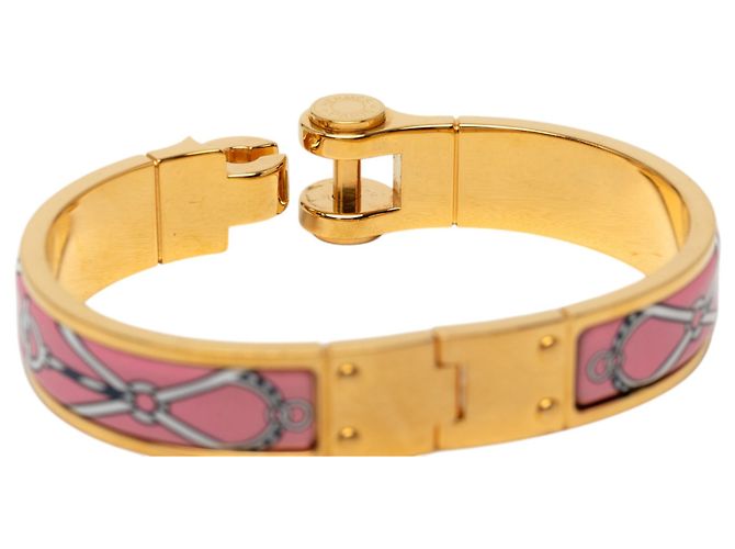 Bracciale Charniere Uni in smalto rosa stretto Hermès - vista 6