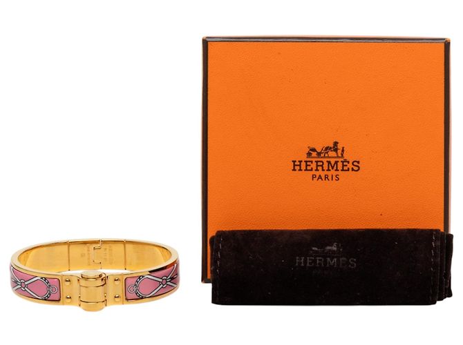 Bracciale Charniere Uni in smalto rosa stretto Hermès - vista 7