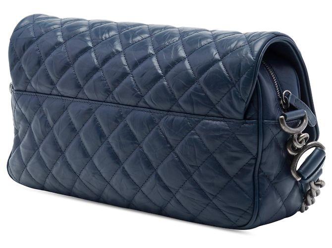Chanel Blue Medium Quilted Crumpled Calfskin Airlines Casual Rock Flap Blu scuro - vista 2