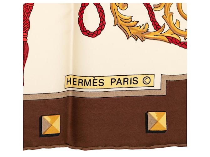 Sciarpa in seta Hermès Brown Les Cles 90 Marrone Beige - vista 5