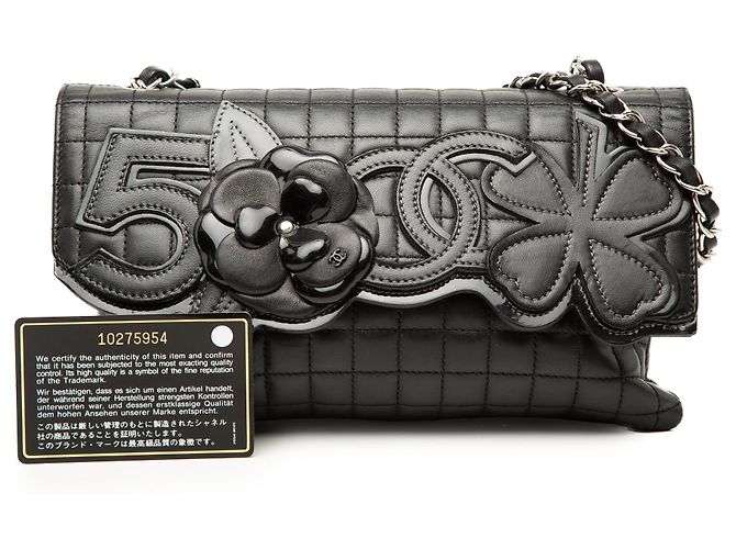 Borsa a Spalla Chanel Black CC Chocolate Bar Lambskin No 5 Camellia Nero - vista 7