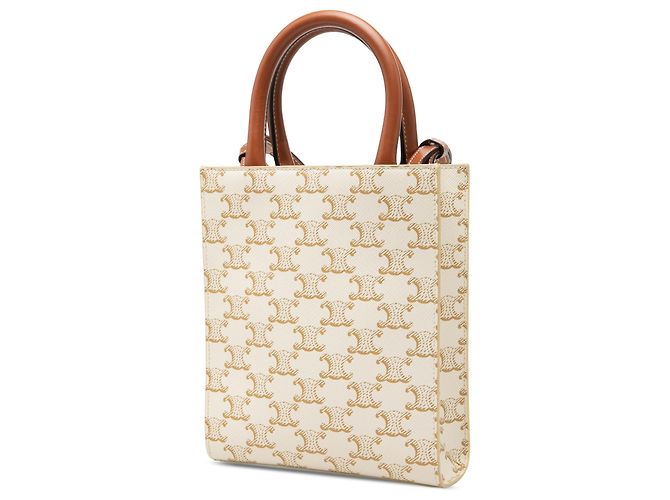 Céline Celine Borsa Tote Verticale Mini Triomphe in Tela Cerata Bianca Bianco Crudo - Ansicht 2
