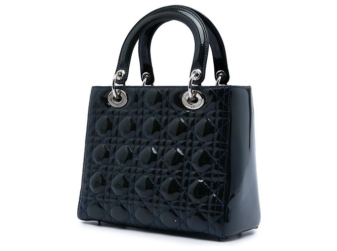 Lady Dior Cannage in vernice blu Medium Blu navy - vista 2