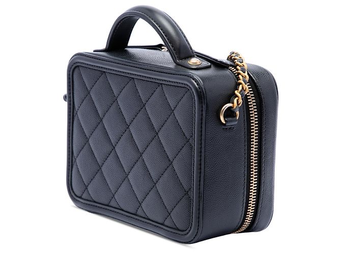Vanity Beauty Case Chanel Black Small Caviar CC Filigree Nero - vista 2