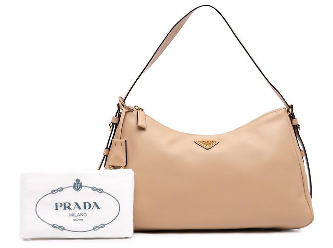 Borsa a tracolla Aimee in pelle beige grande Prada - vista 7