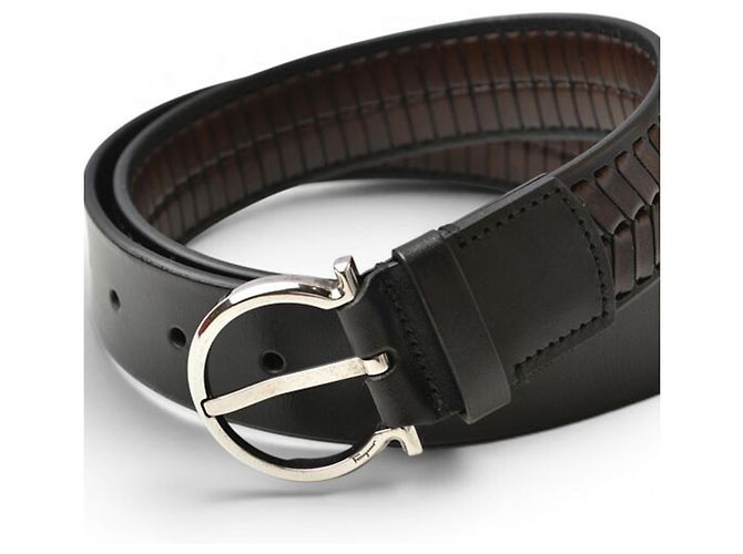 Salvatore Ferragamo Gancini Ledergürtel Braun Schwarz - Ansicht 2