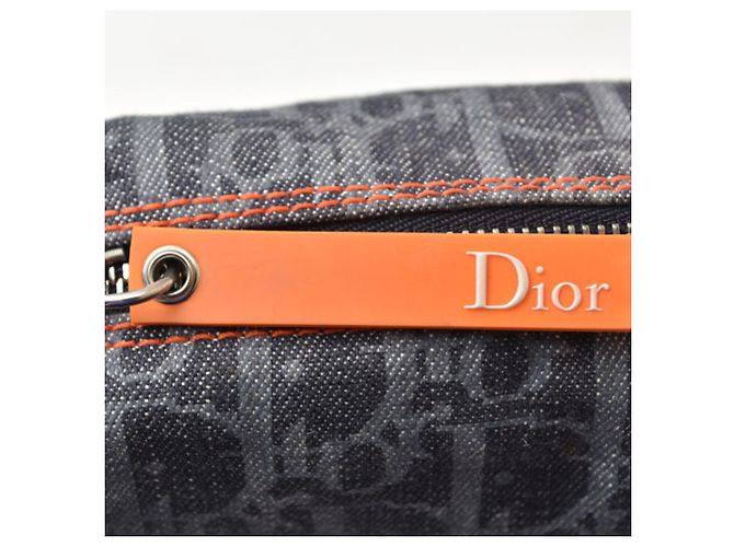 Pochette Christian Dior in tela blu navy - vista 3