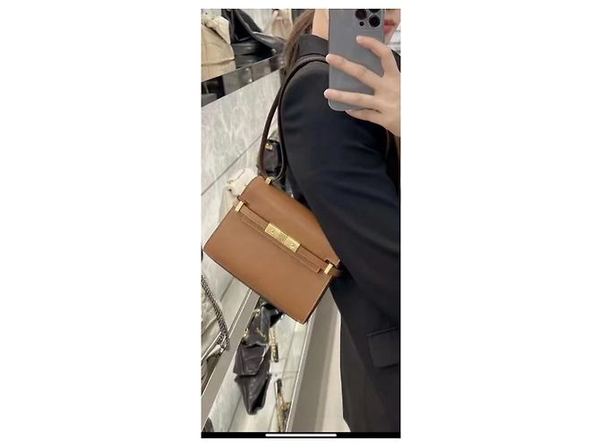 Borsa Kaia Small Satchel in pelle liscia Saint Laurent Marrone - vista 11