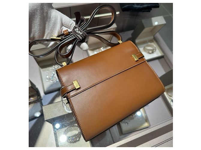 Borsa Kaia Small Satchel in pelle liscia Saint Laurent Marrone - vista 8